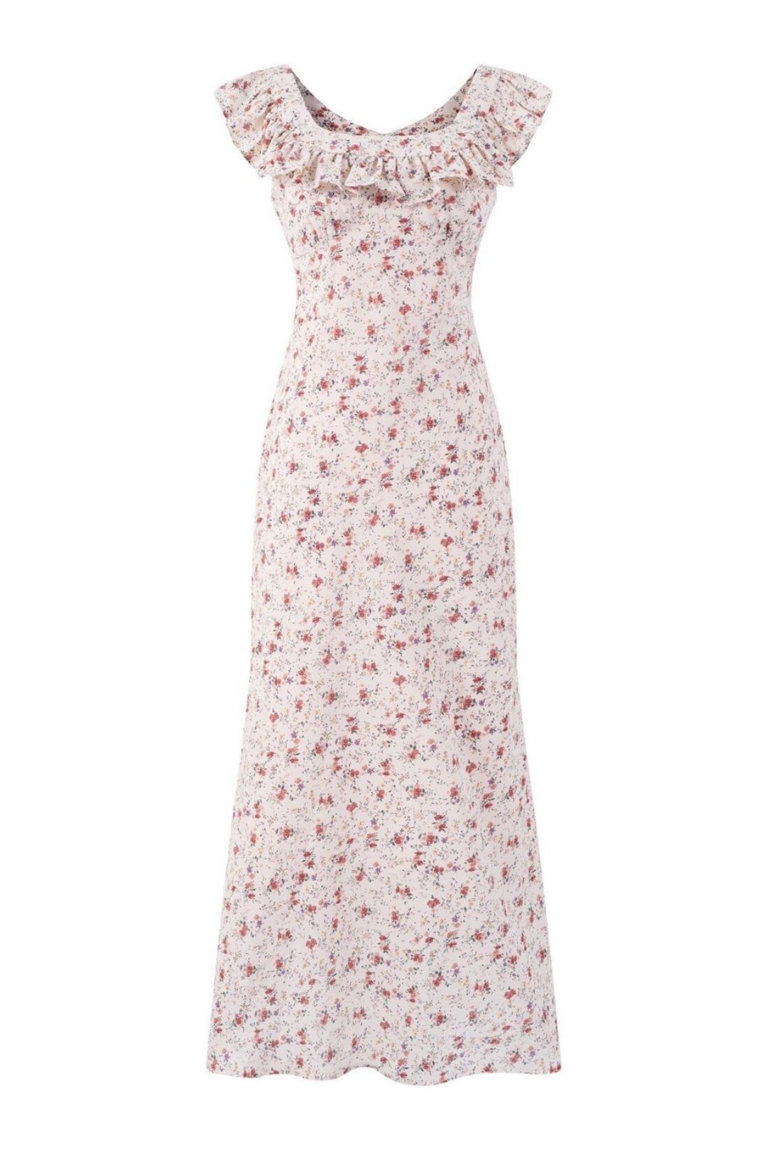 Sweet Print Chic Round Neck Ruffled Long Dress