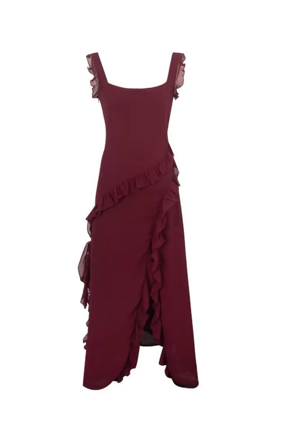 Sexy Slit Chiffon Dress French Square Neck Dress