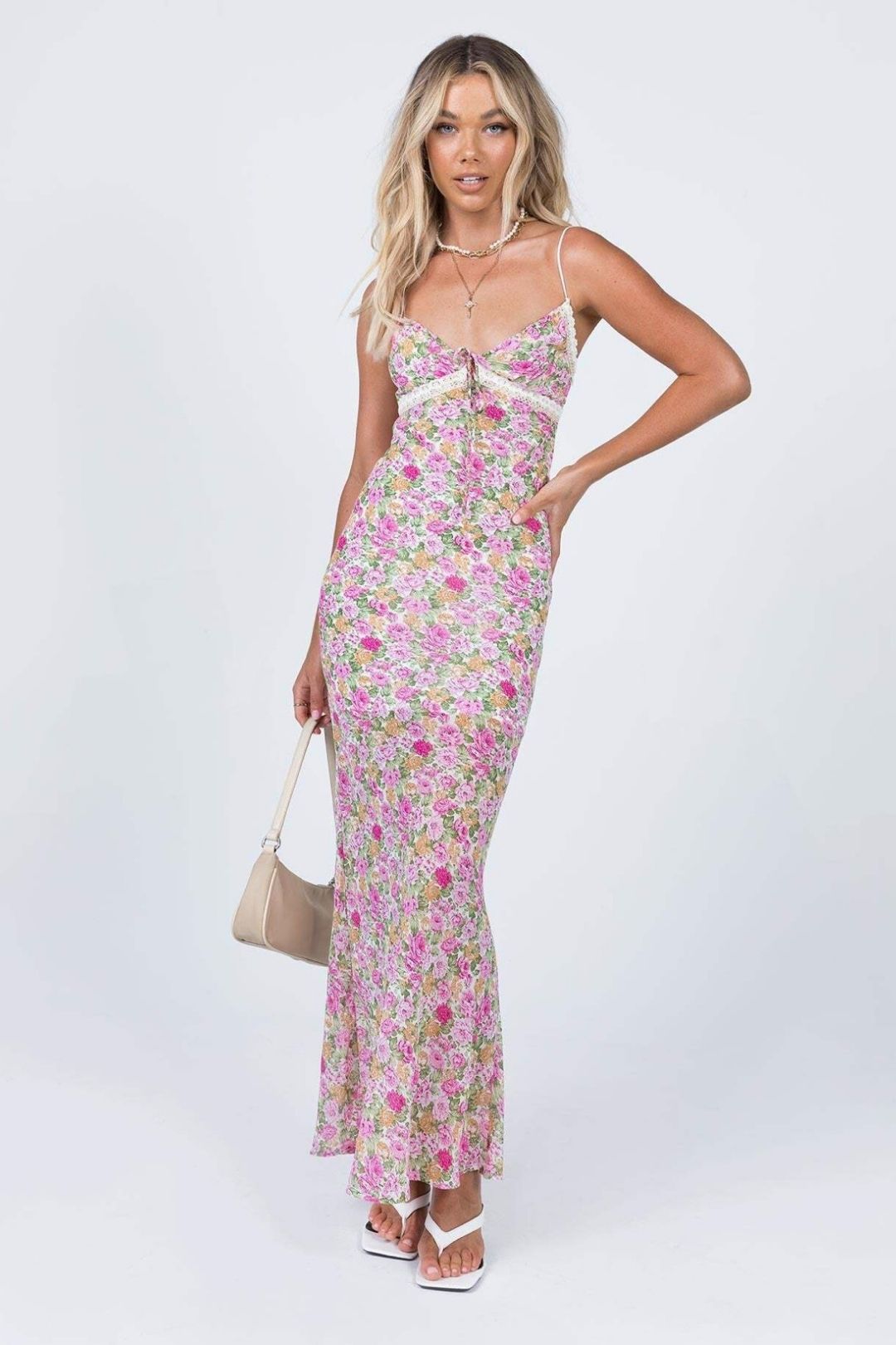 V-neck Chic Lace Splicing Suspender Long Dress