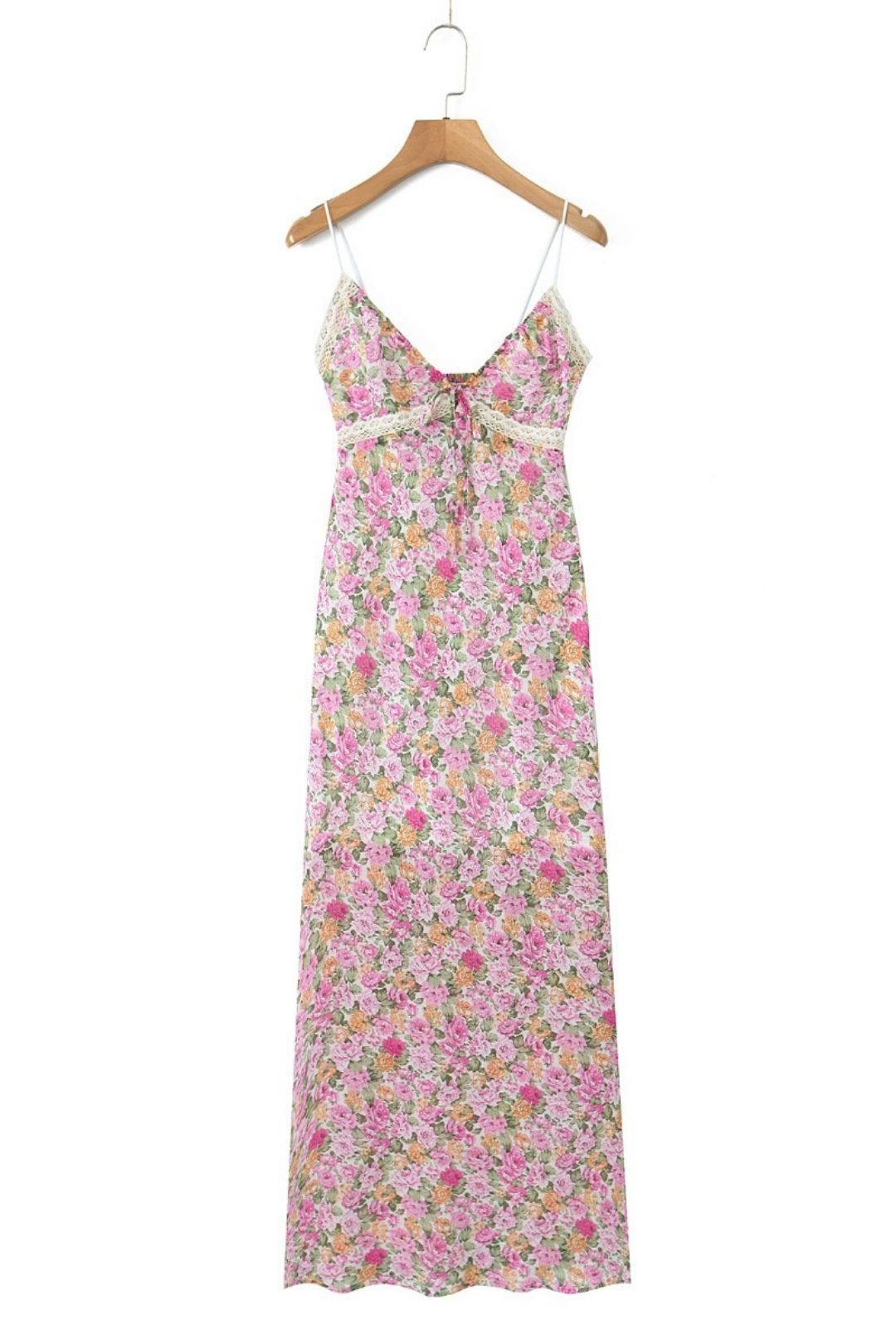 V-neck Chic Lace Splicing Suspender Long Dress