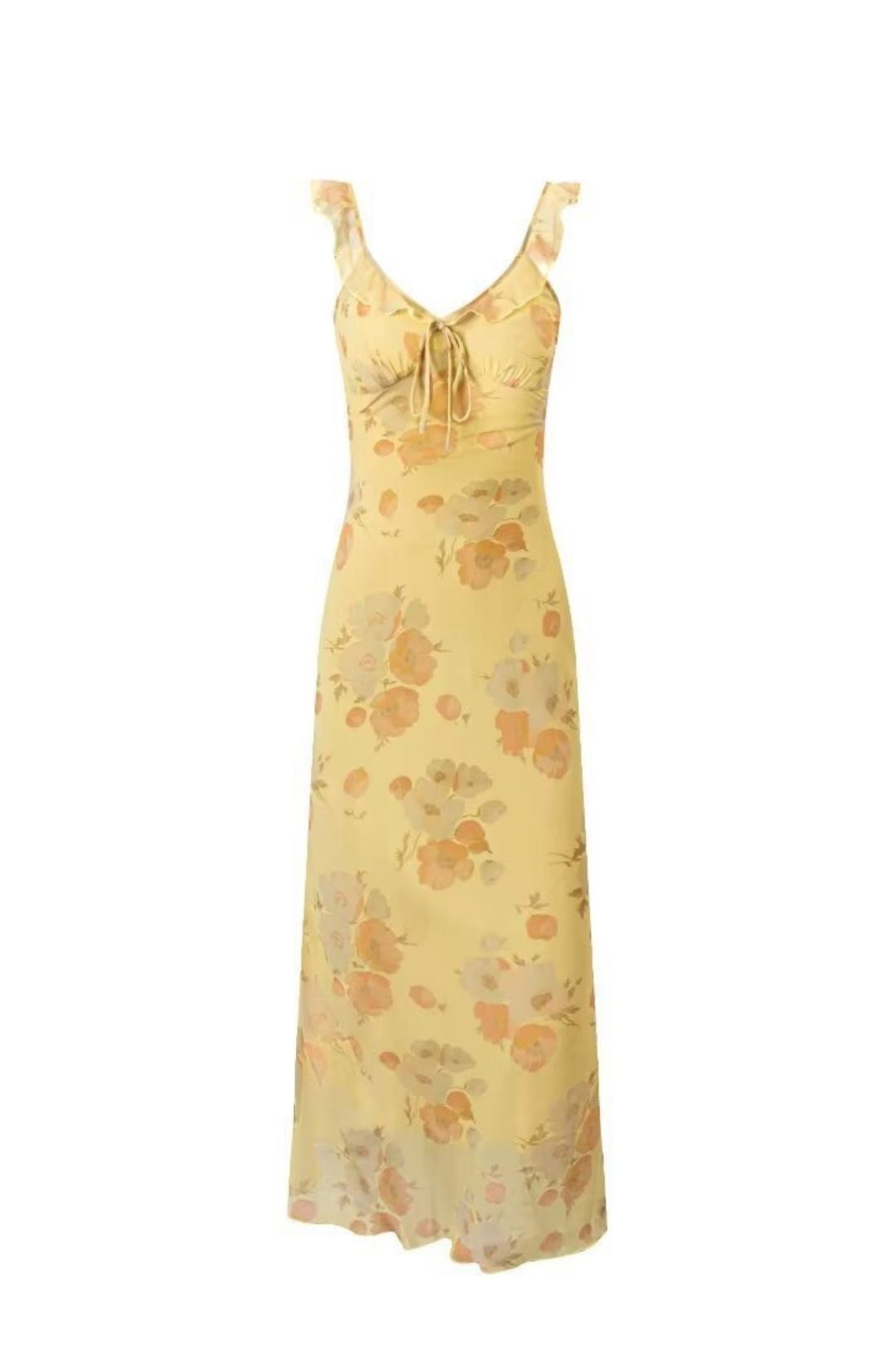 V-neck Retro Ruffle Sexy Backless Suspender Dress