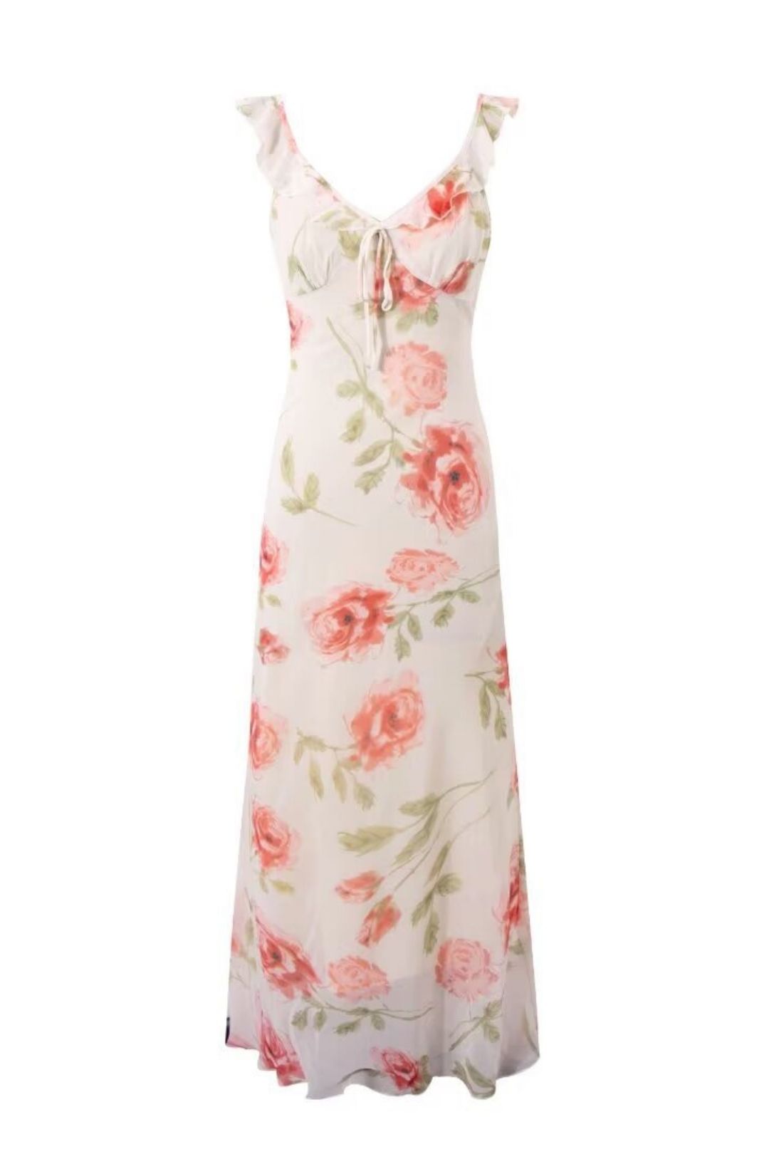 V-neck Retro Ruffle Sexy Backless Suspender Dress