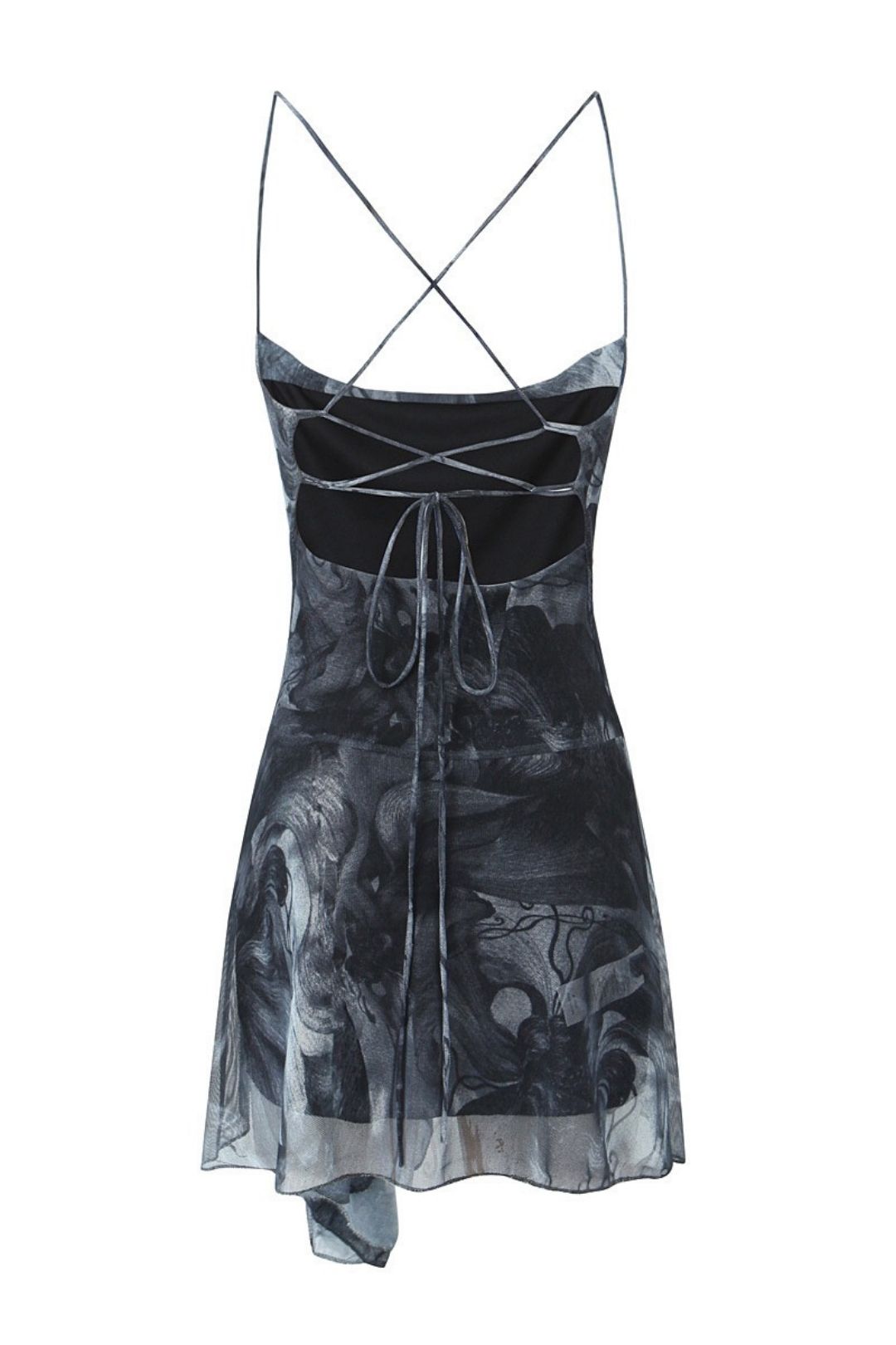 Retro Printed Mesh Ultra-Short Dress