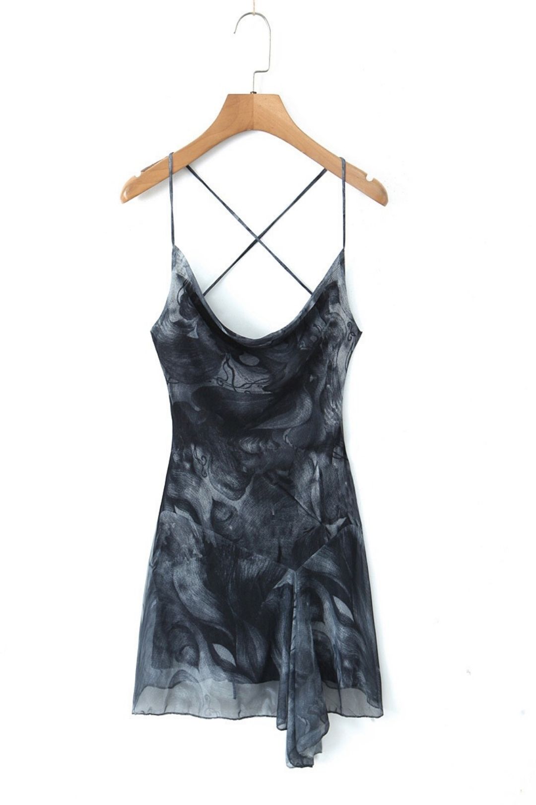 Retro Printed Mesh Ultra-Short Dress