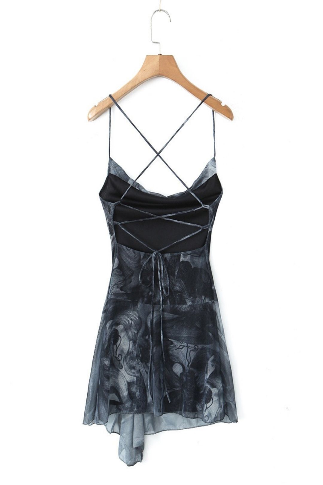 Retro Printed Mesh Ultra-Short Dress