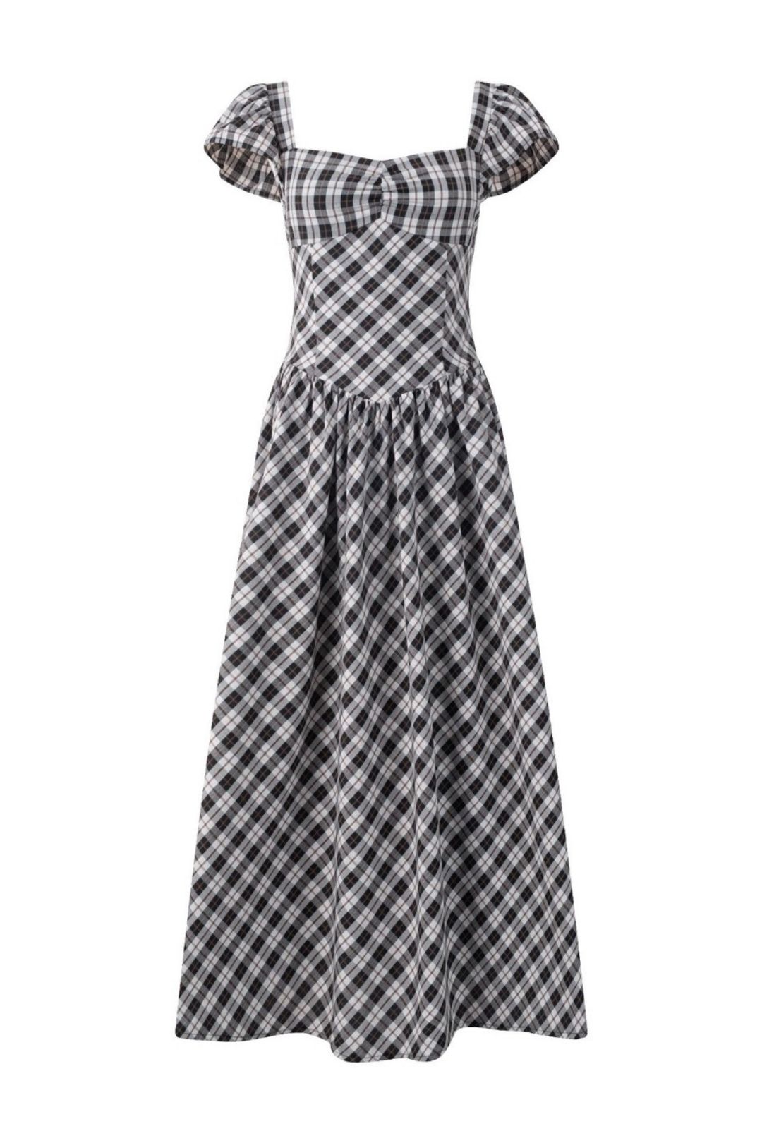 Plaid Yarn-dyed Chic Sleeve Dress