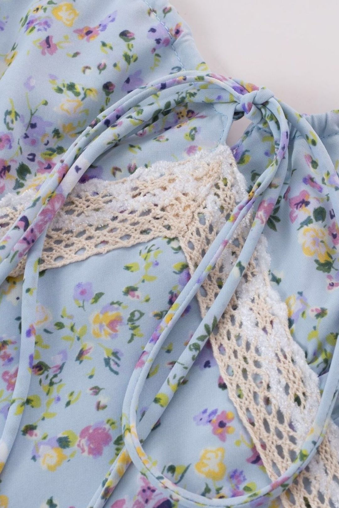 Floral Print Chic Lace Stitching Suspender Dress