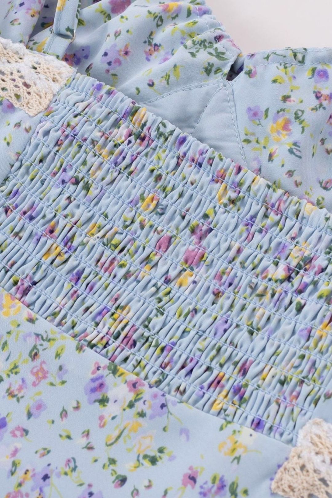 Floral Print Chic Lace Stitching Suspender Dress