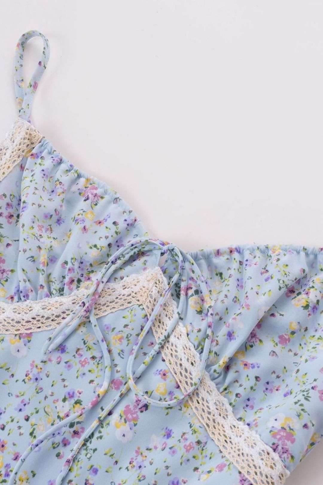 Floral Print Chic Lace Stitching Suspender Dress