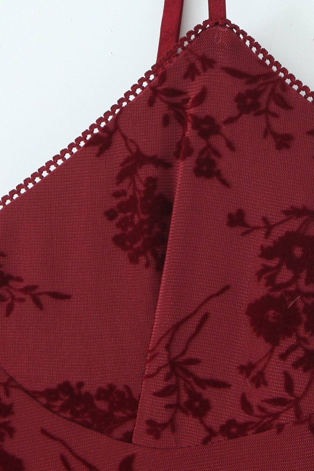 Retro Floral Flocking Suspender Dress