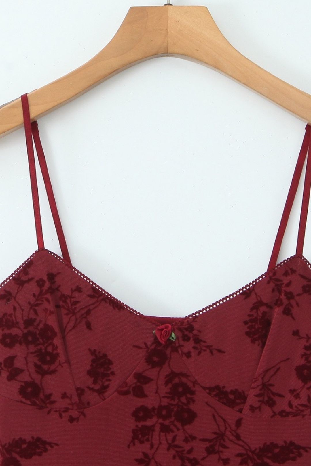 Retro Floral Flocking Suspender Dress