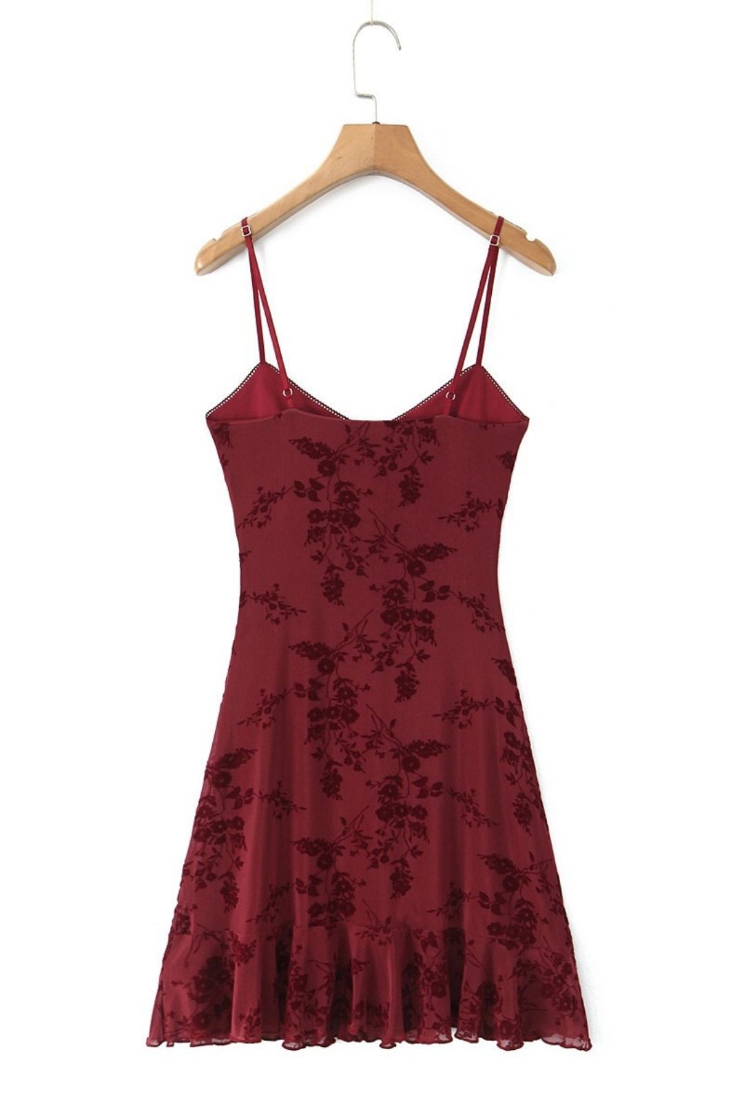 Retro Floral Flocking Suspender Dress