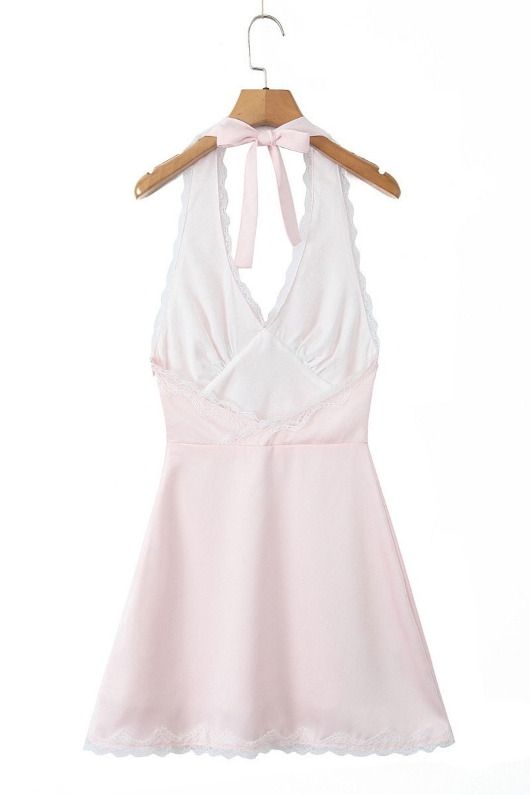 Polka Dot Print Chic Lace Patchwork Halter Neck Mini Dress