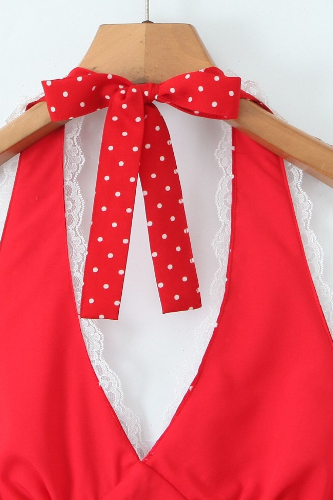 Polka Dot Print Chic Lace Patchwork Halter Neck Mini Dress