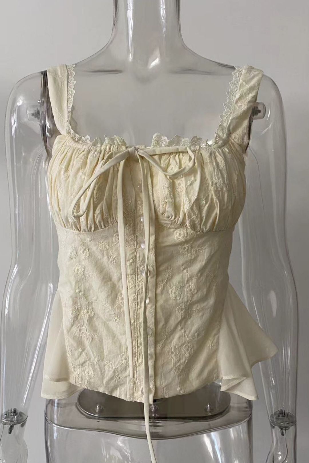 Embroidered Cotton Vest Lace Top/High Waist Fishtail Splicing Skirt