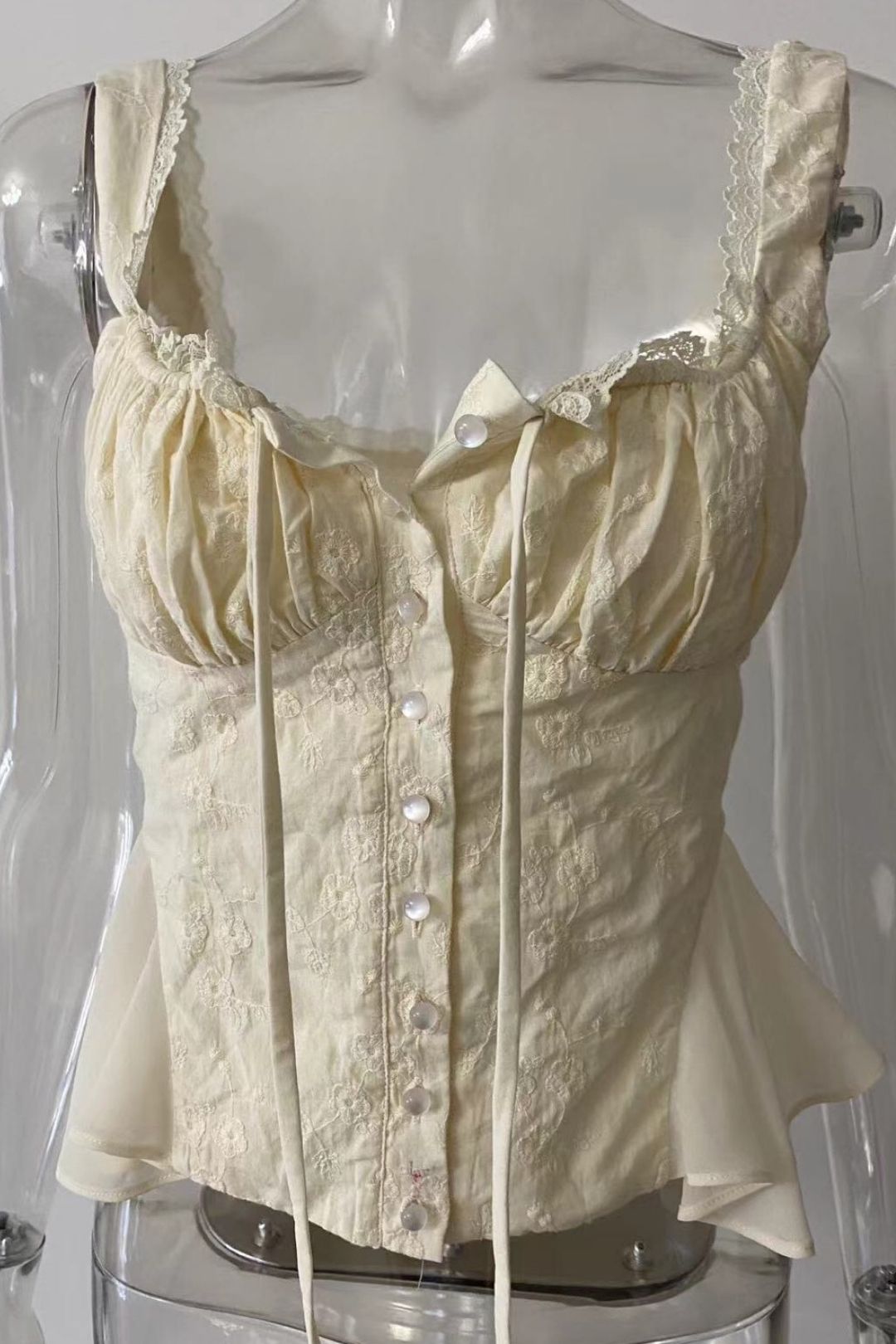 Embroidered Cotton Vest Lace Top/High Waist Fishtail Splicing Skirt