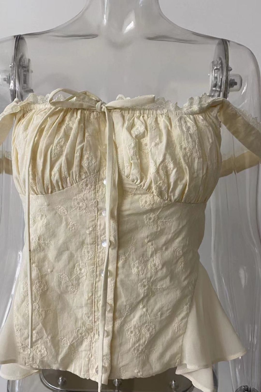 Embroidered Cotton Vest Lace Top/High Waist Fishtail Splicing Skirt