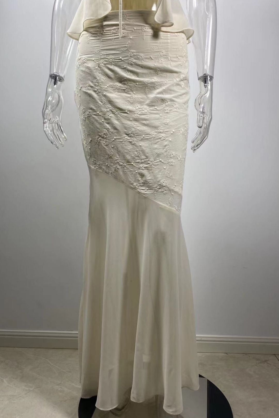 Embroidered Cotton Vest Lace Top/High Waist Fishtail Splicing Skirt