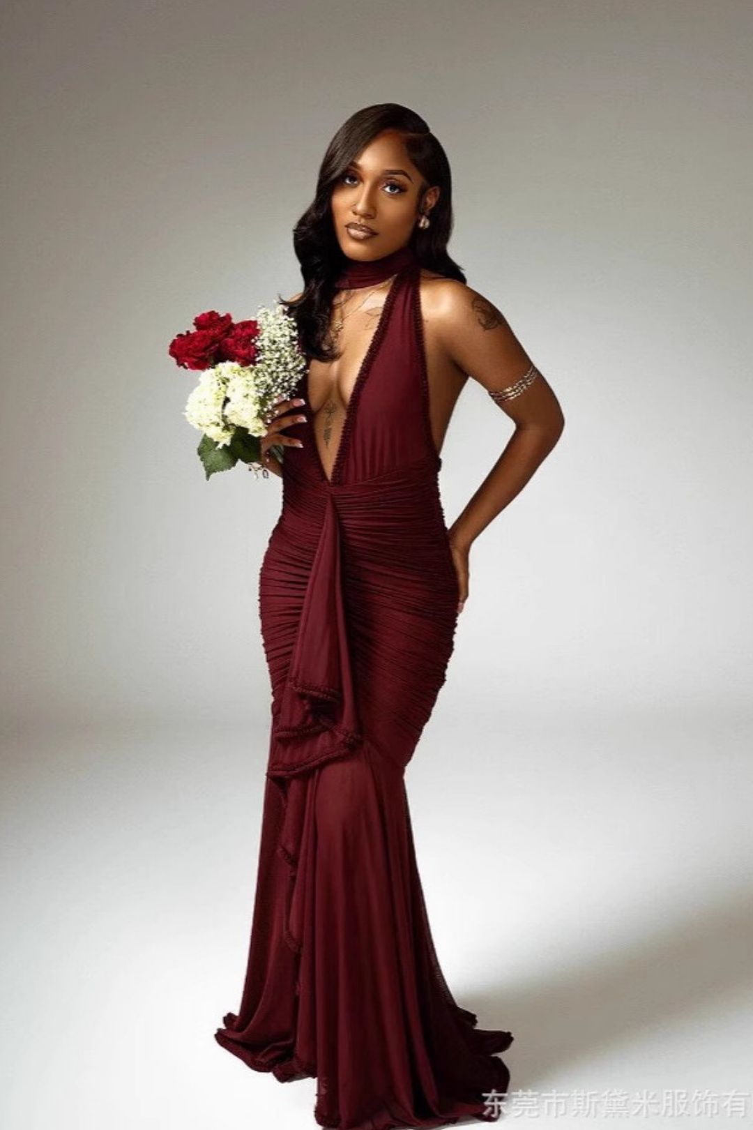 Straight Halter Neck Deep V Sexy Dress