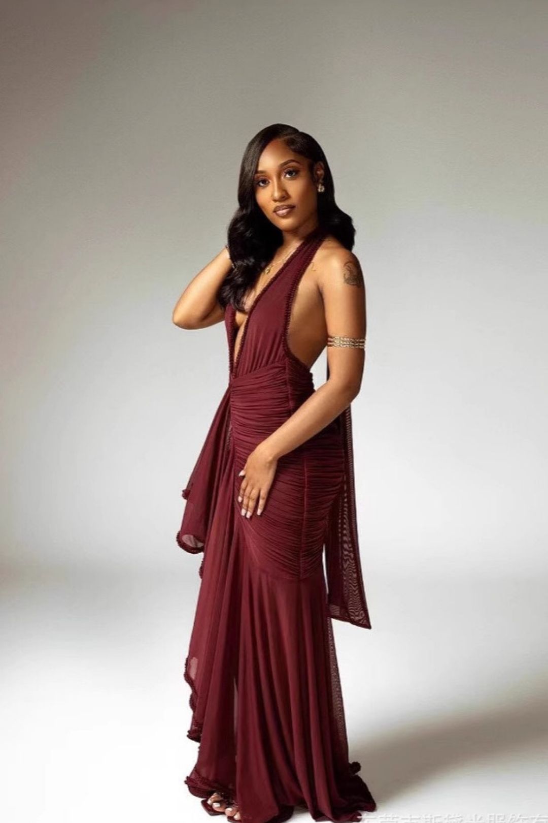 Straight Halter Neck Deep V Sexy Dress