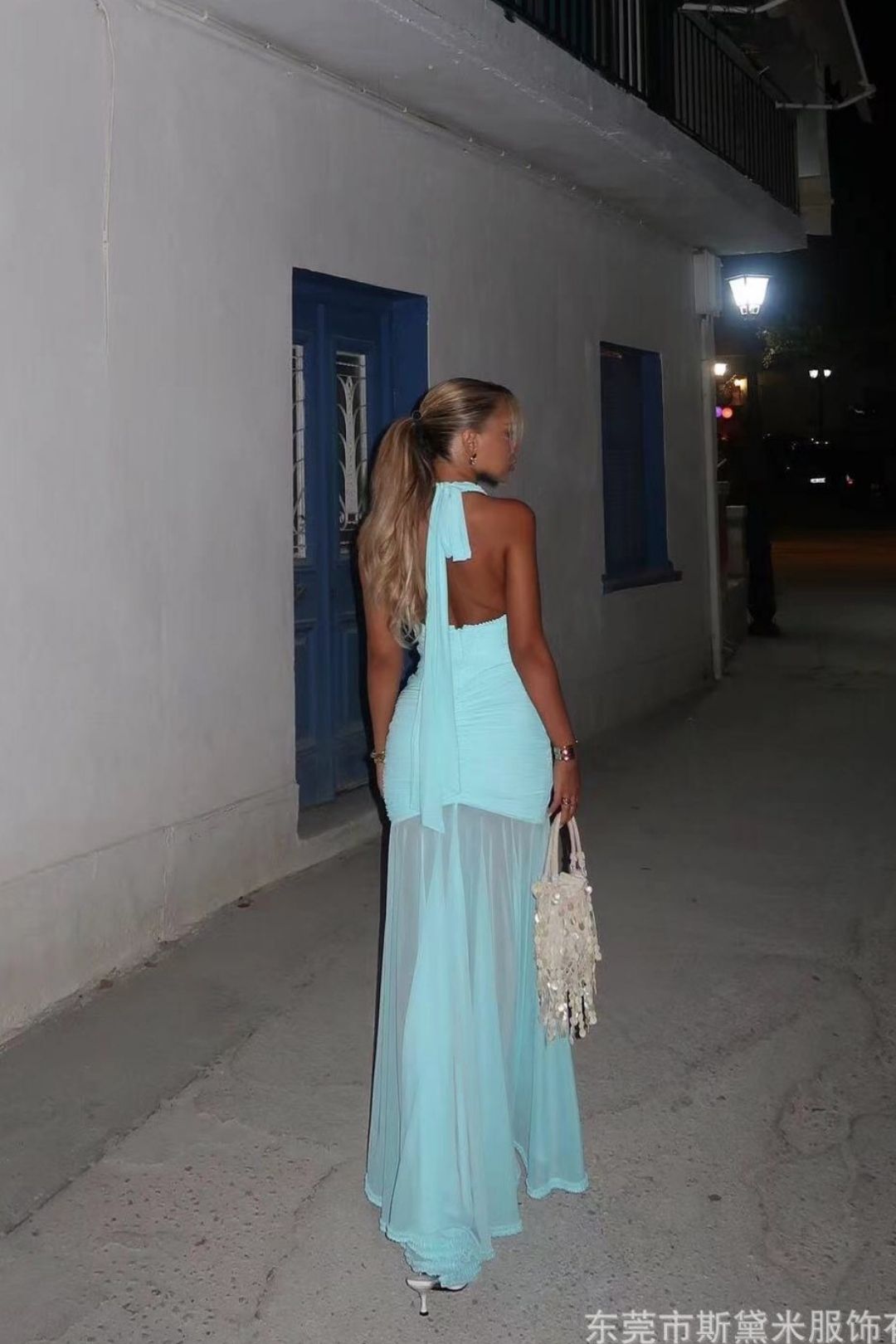 Straight Halter Neck Deep V Sexy Dress