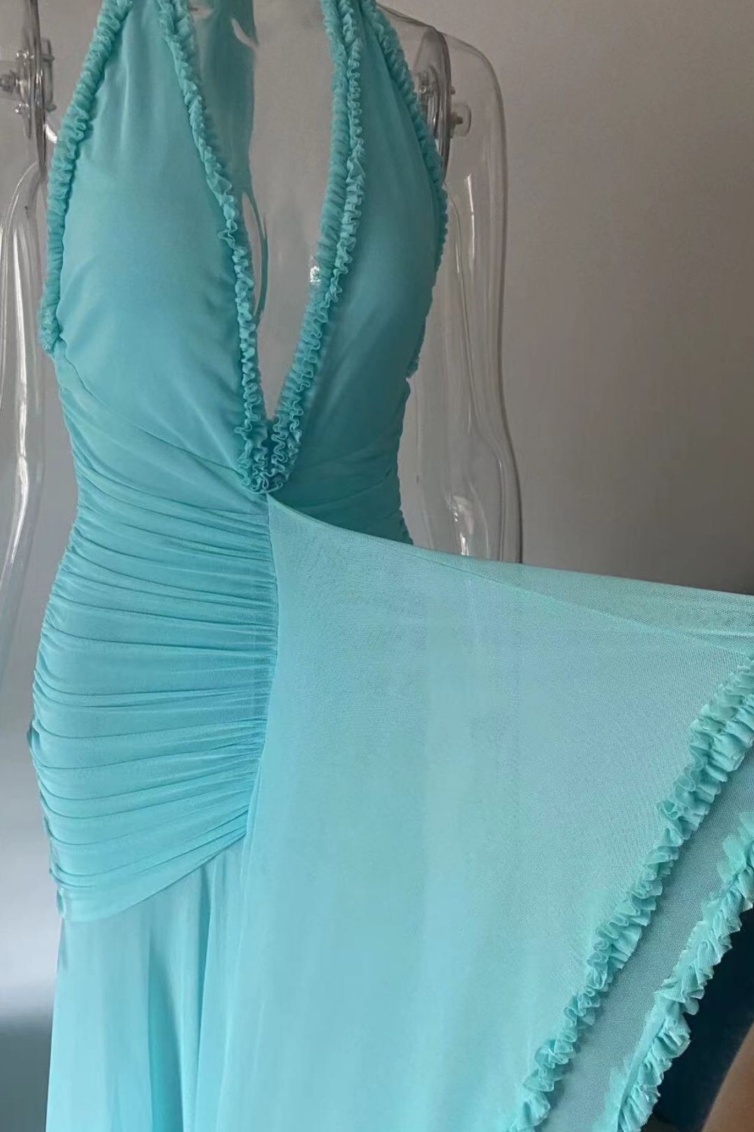 Straight Halter Neck Deep V Sexy Dress