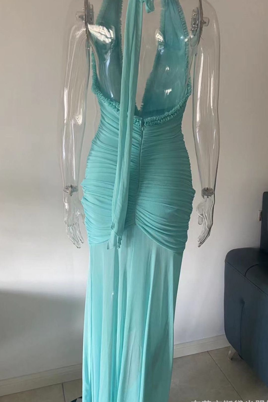 Straight Halter Neck Deep V Sexy Dress