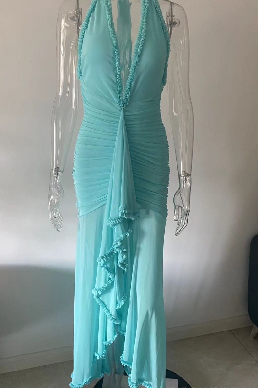 Straight Halter Neck Deep V Sexy Dress