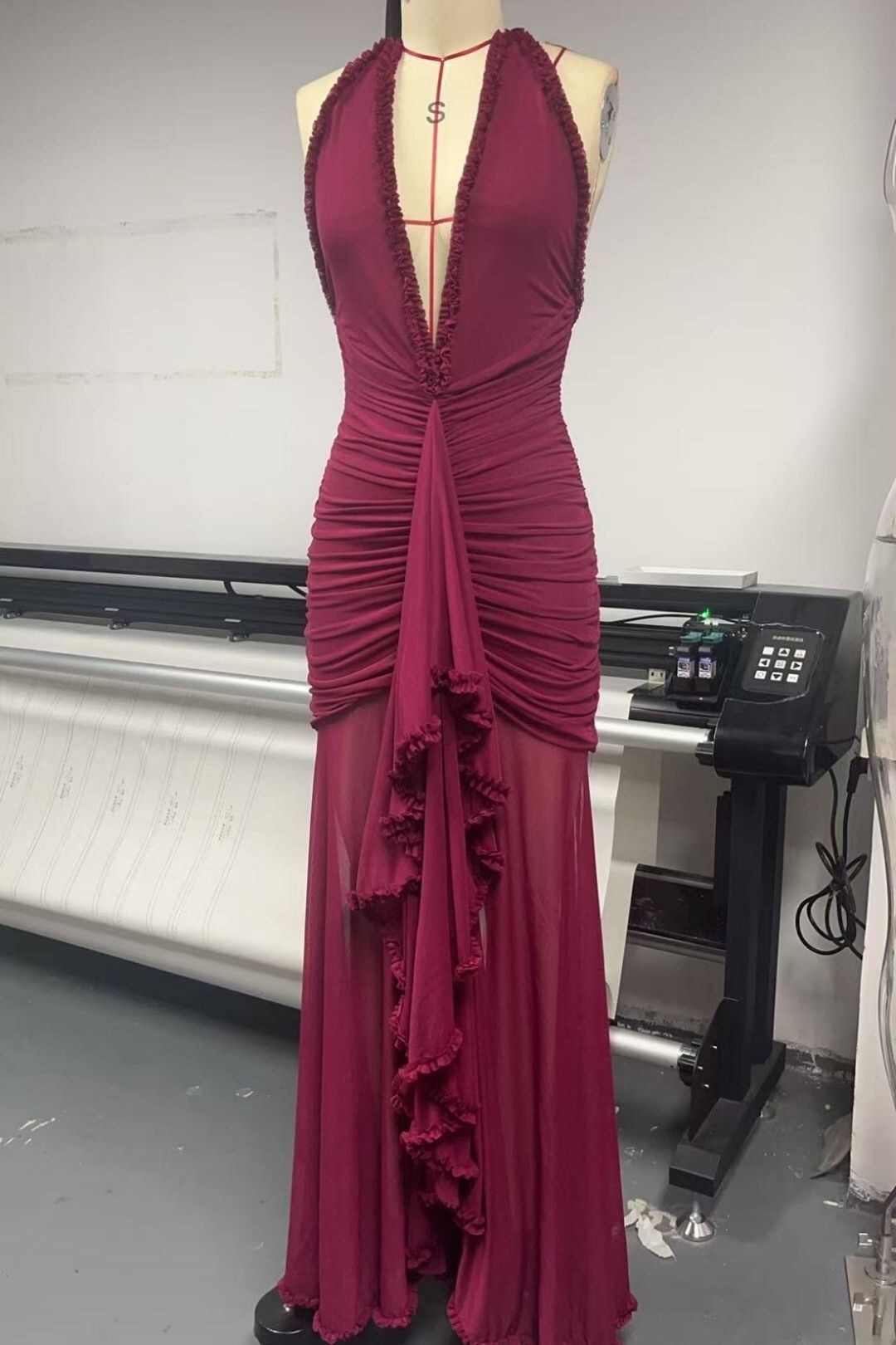 Straight Halter Neck Deep V Sexy Dress