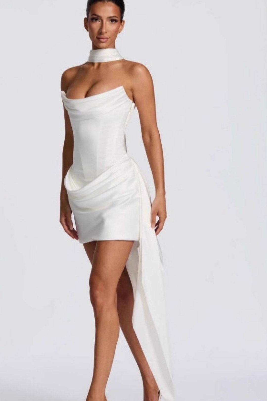 Short Satin Fishbone Sleeveless Dress