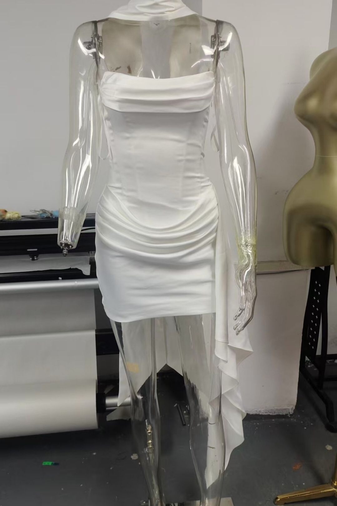 Short Satin Fishbone Sleeveless Dress