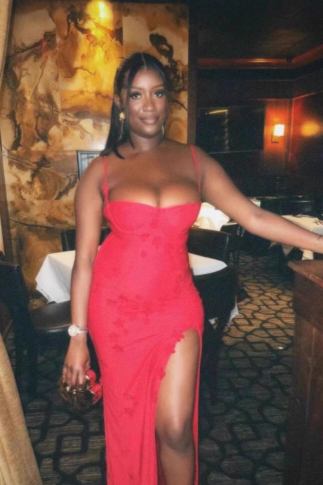 Strapless Three-dimensional Flower Slit Long Dress