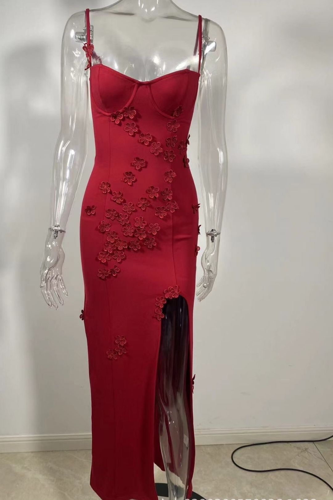 Strapless Three-dimensional Flower Slit Long Dress