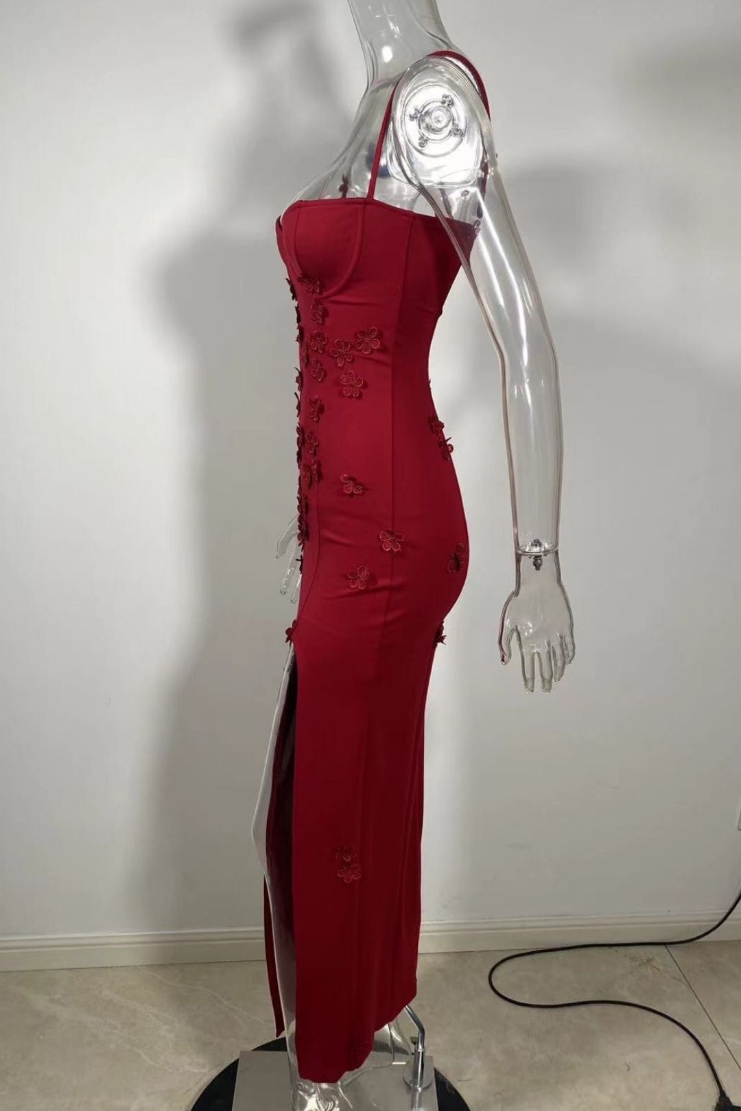 Strapless Three-dimensional Flower Slit Long Dress