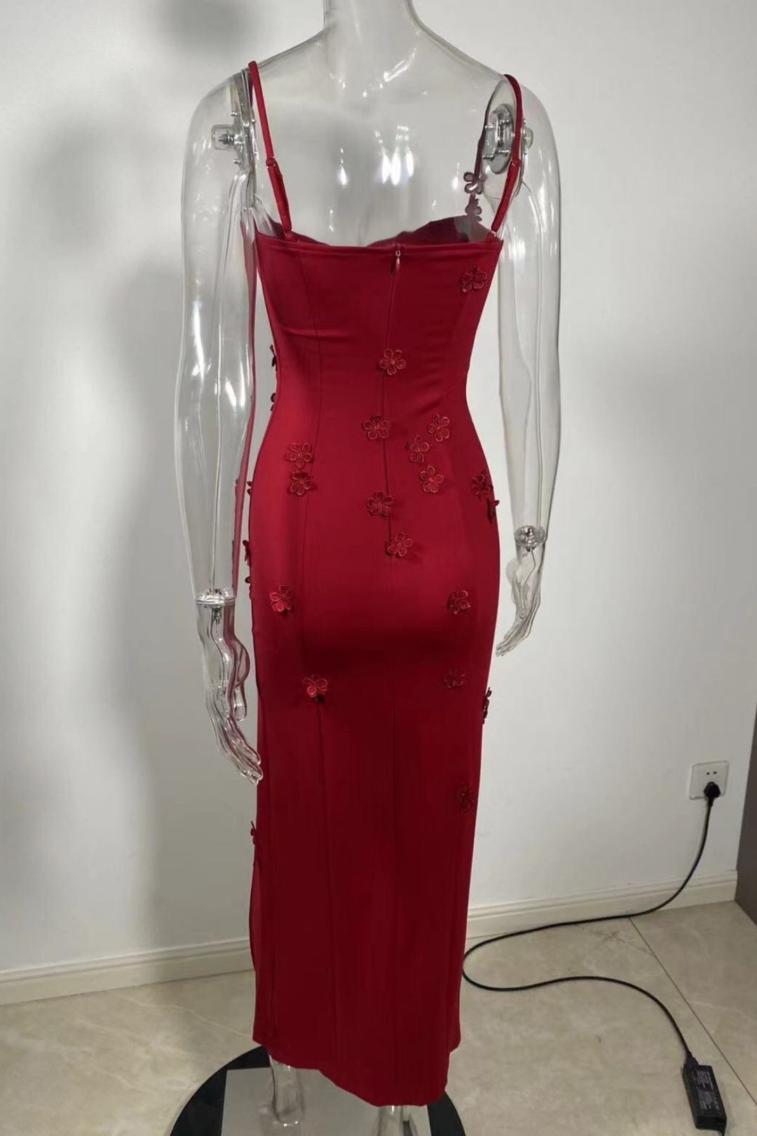 Strapless Three-dimensional Flower Slit Long Dress