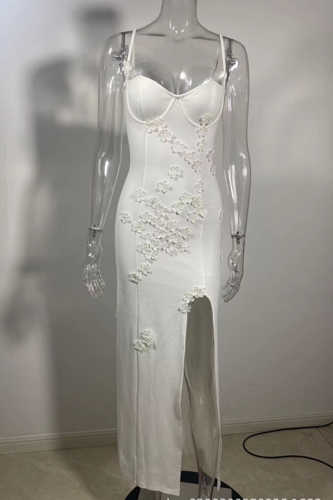 Strapless Three-dimensional Flower Slit Long Dress