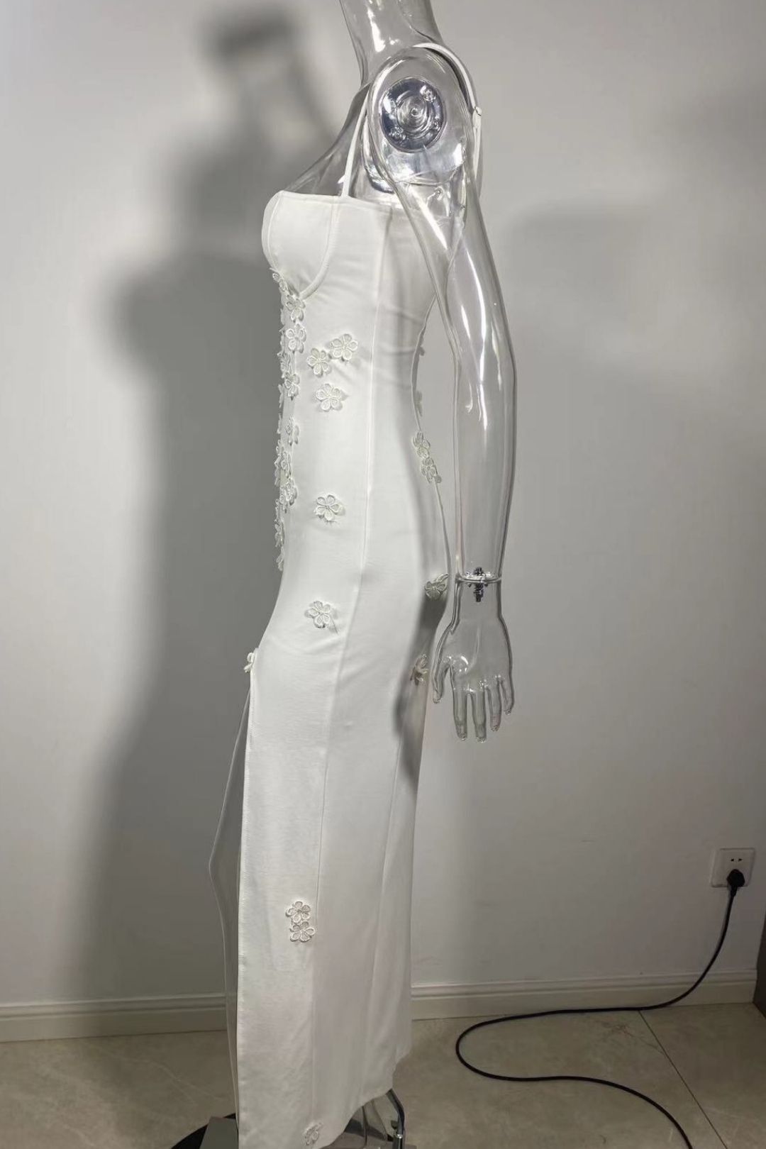 Strapless Three-dimensional Flower Slit Long Dress