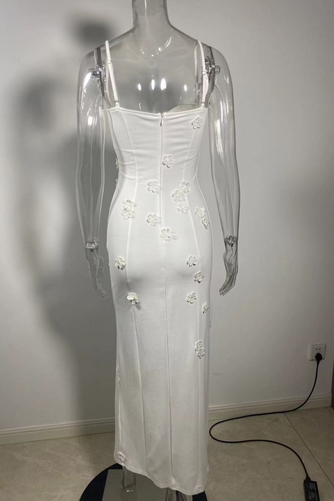 Strapless Three-dimensional Flower Slit Long Dress