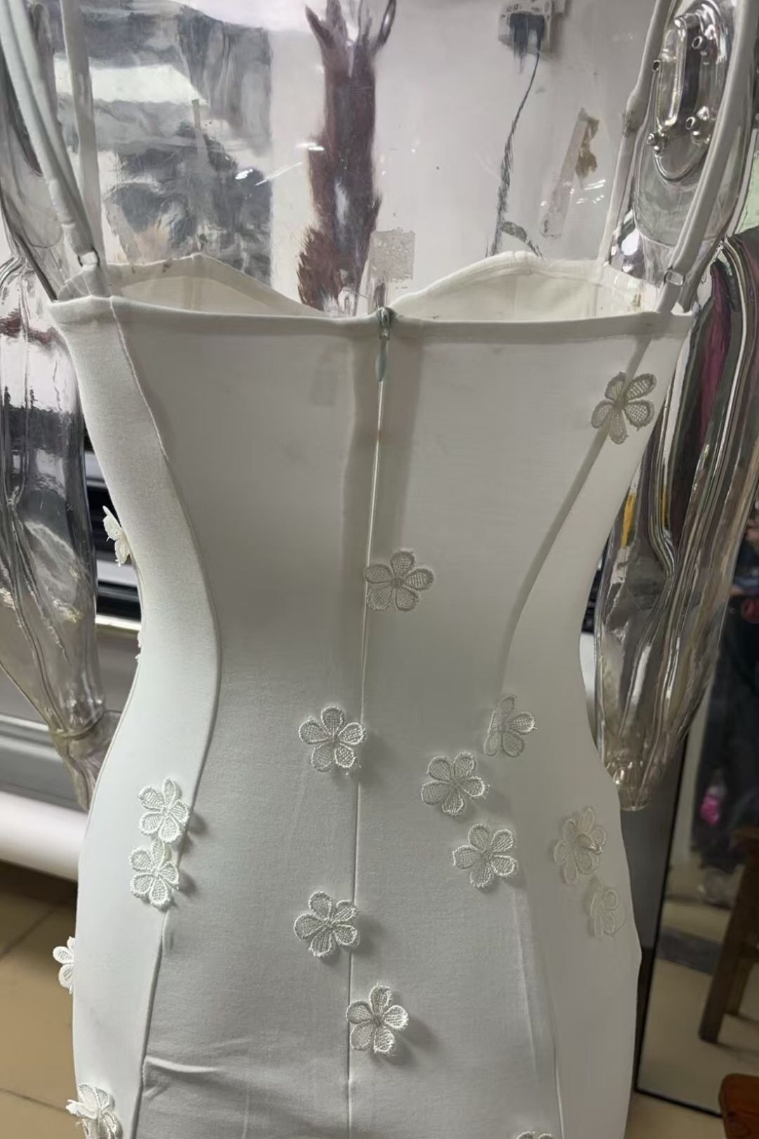 Strapless Three-dimensional Flower Slit Long Dress