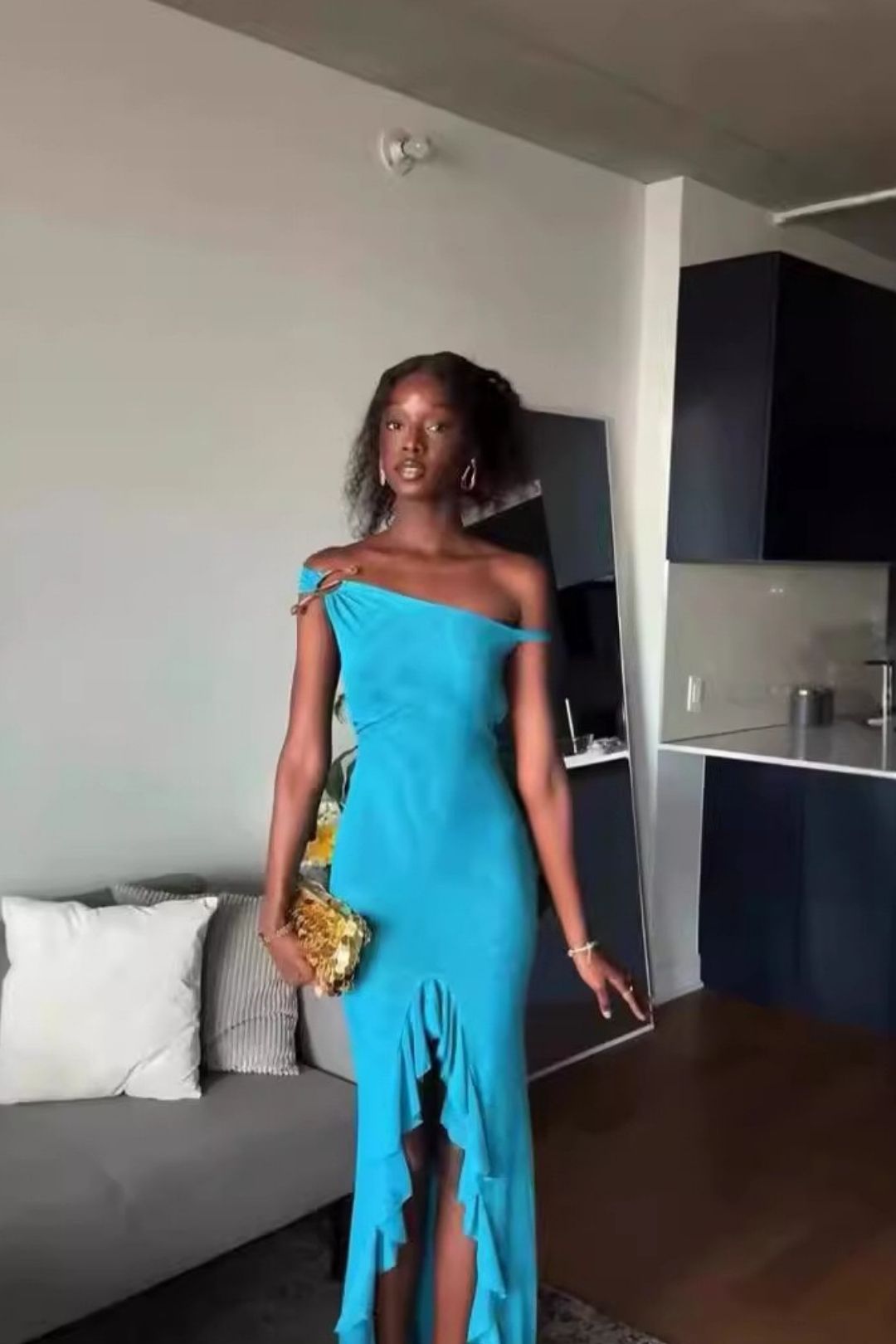 One-shoulder Mesh Holiday Dress