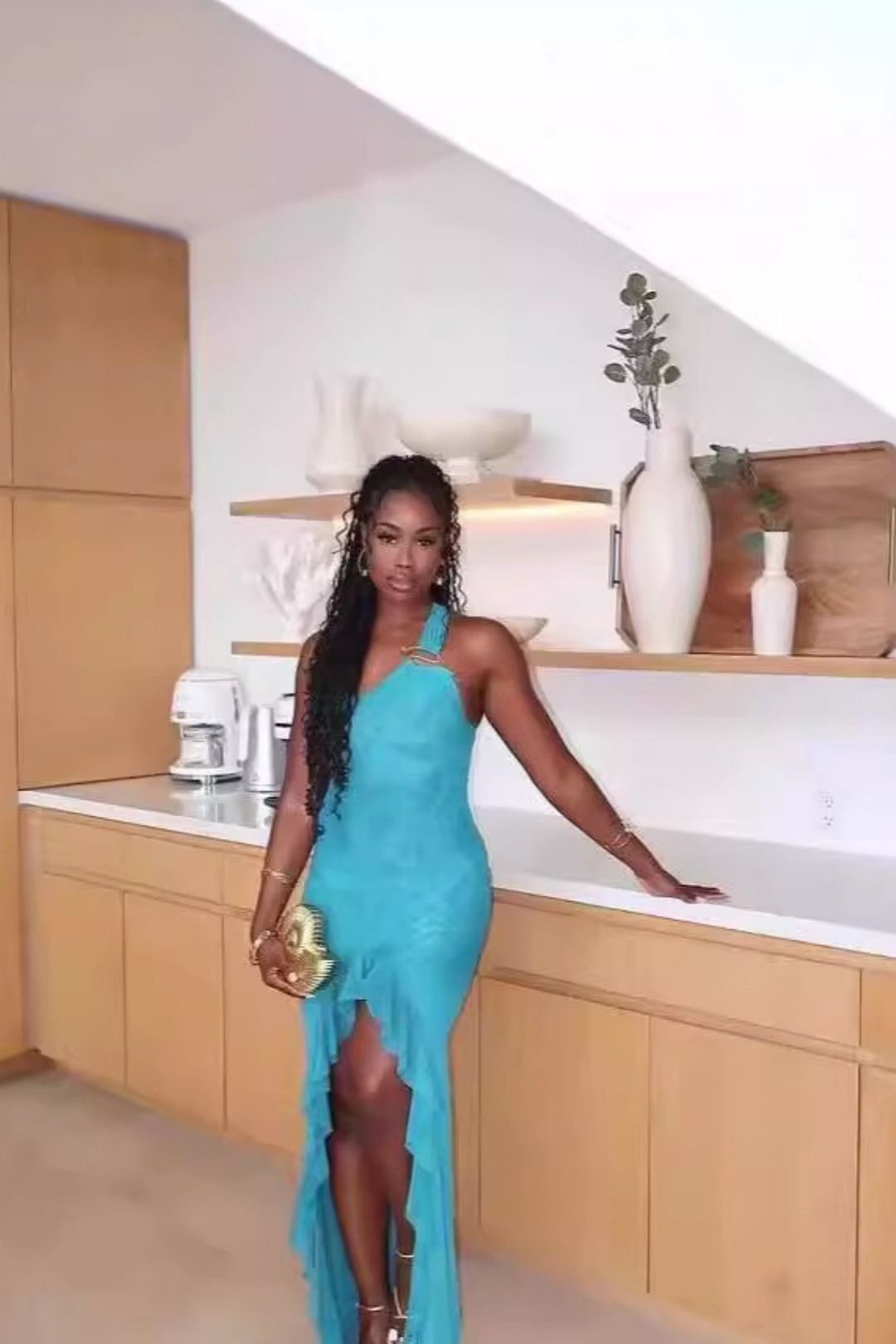 One-shoulder Mesh Holiday Dress