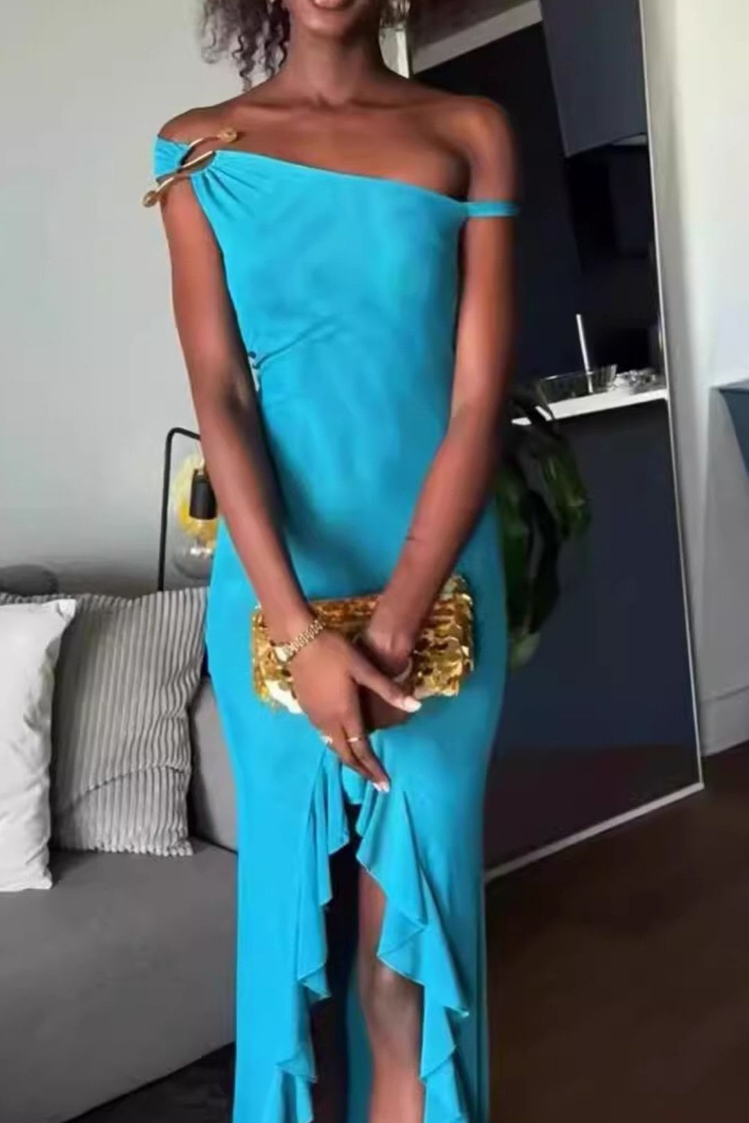 One-shoulder Mesh Holiday Dress