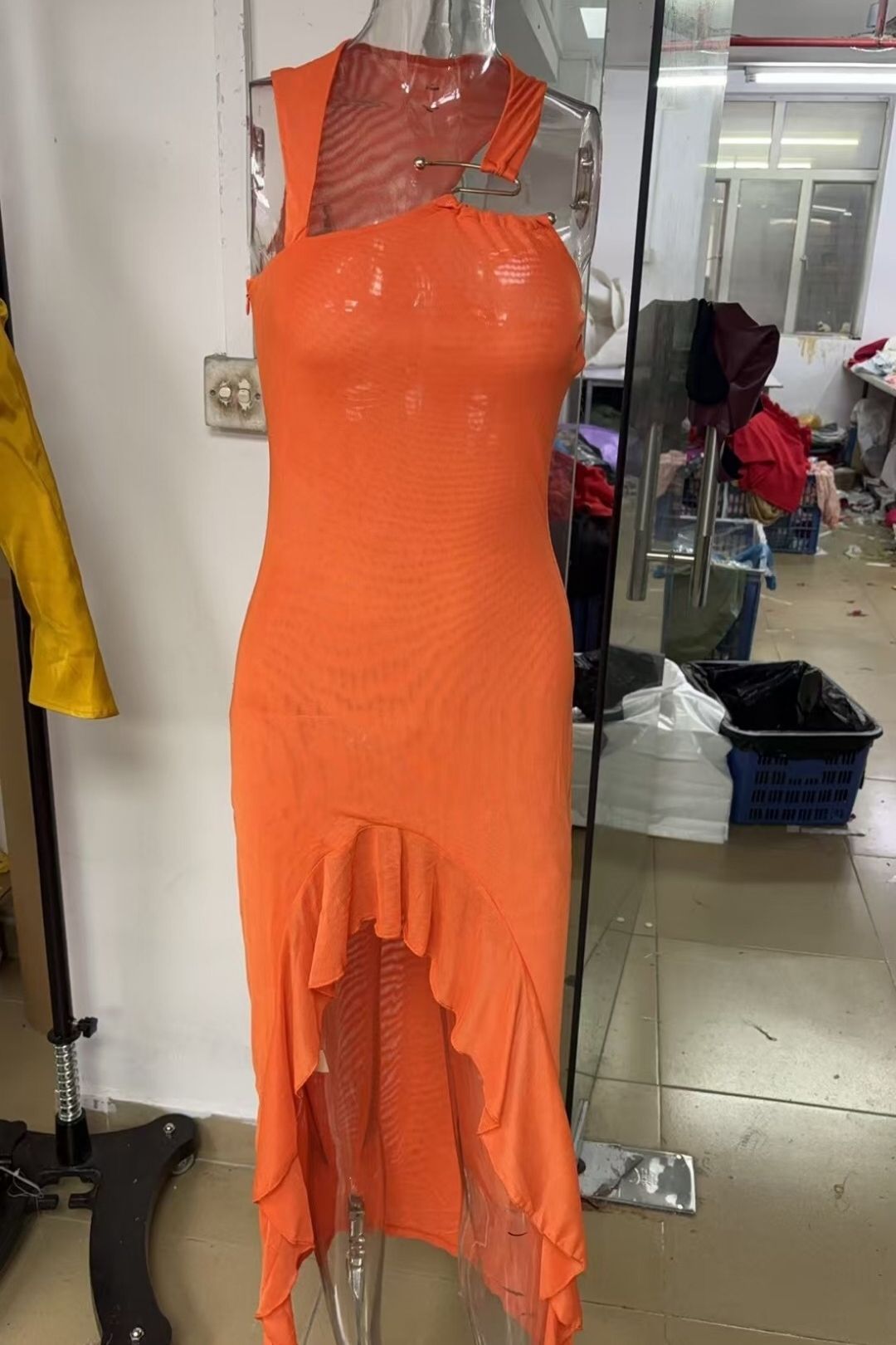 One-shoulder Mesh Holiday Dress