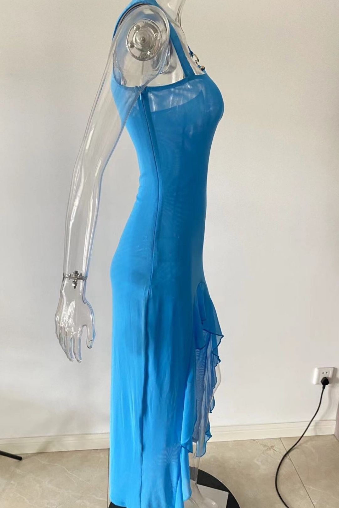 One-shoulder Mesh Holiday Dress