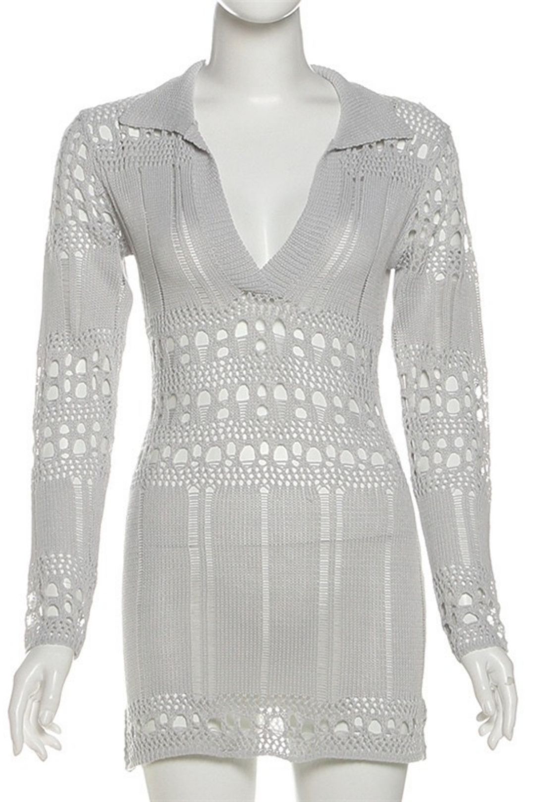 Knitted Hollow Hole Sexy V-neck Hip Dress