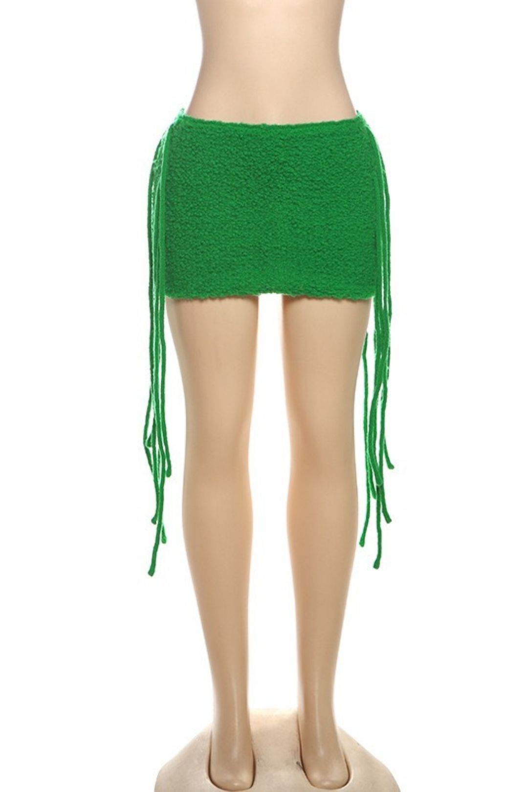 Solid Color High Waist Tight Knitted Tassel Hip Skirt