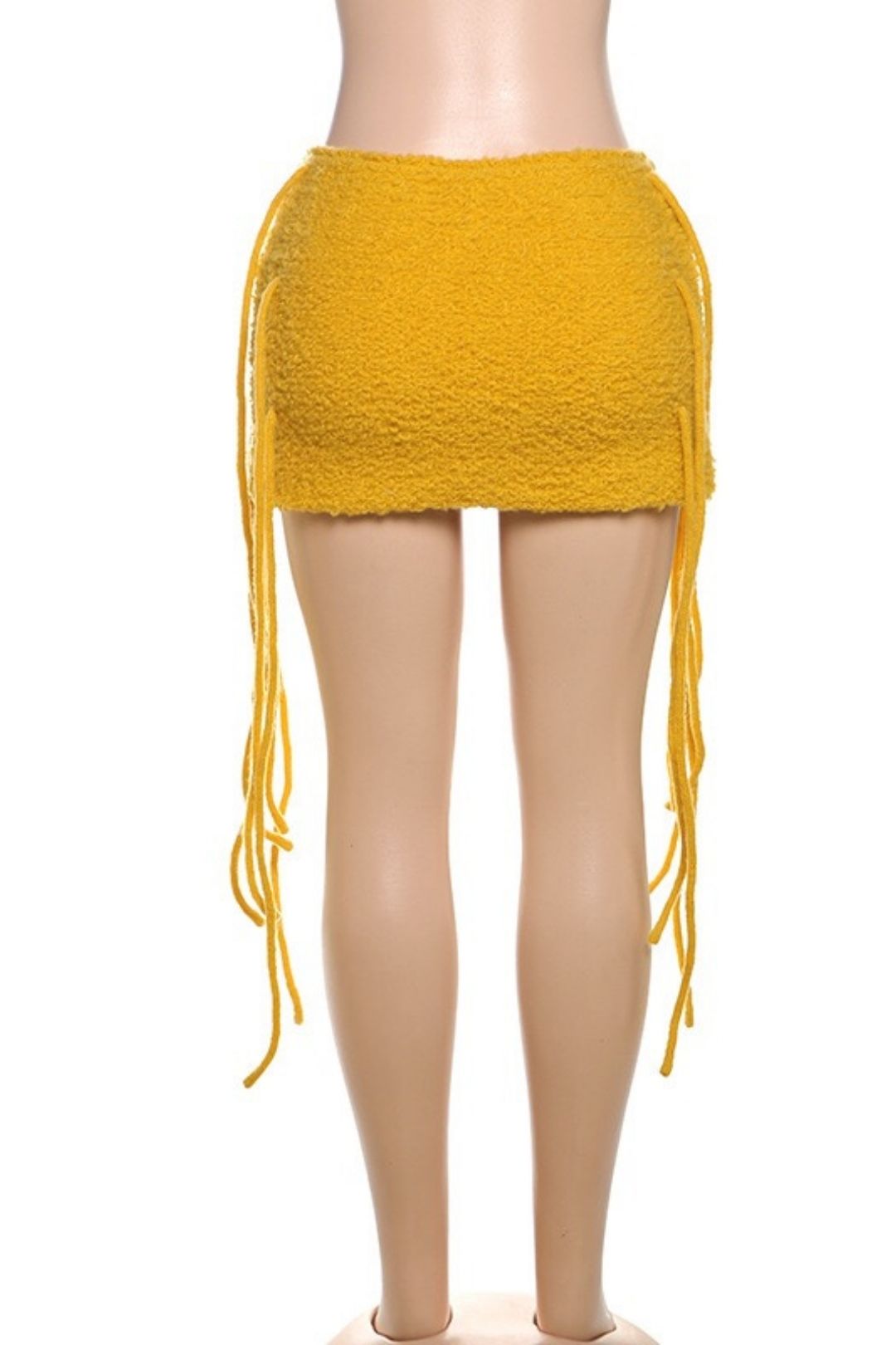 Solid Color High Waist Tight Knitted Tassel Hip Skirt