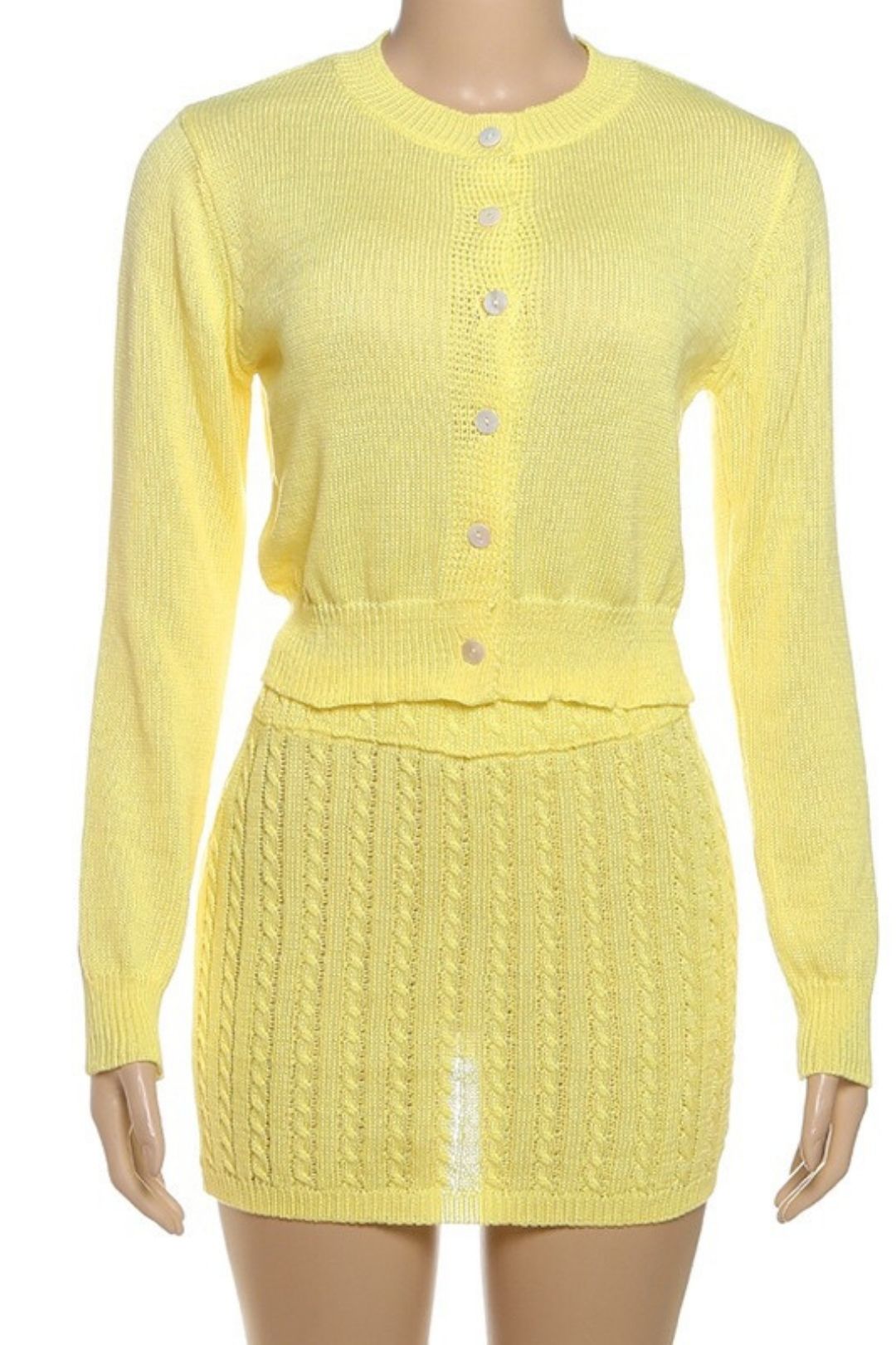 Street Knitted Button Round Neck Top Hip Skirt Suit