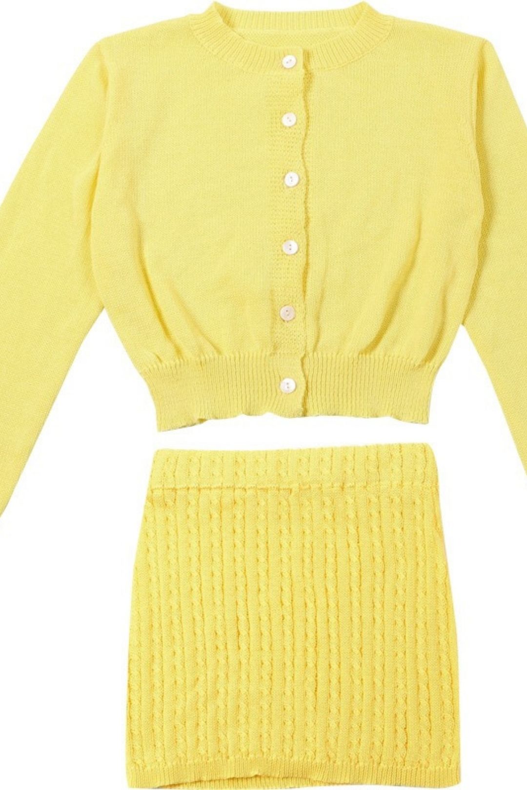 Street Knitted Button Round Neck Top Hip Skirt Suit