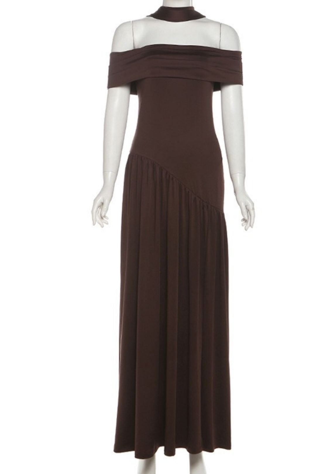 Sexy Backless Slim Solid Color Scarf Collar Slit One Shoulder Dress